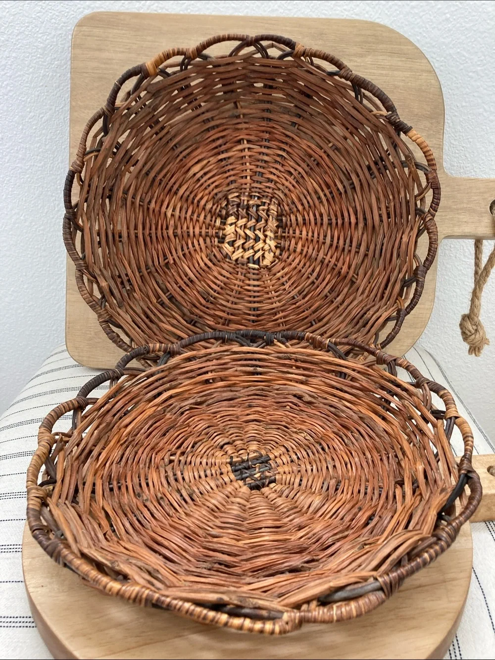 SALE! 70% Off Vintage Natural Brown Woven Rattan Serving Basket - Handcrafted